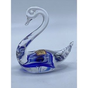 Ruckl Czech Republic Glass Clear Blue Swan 7.5cm Tall